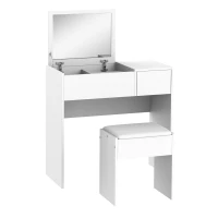 HOMCOM Makeup Desk with Drawer, Vanity Table Set with Flip-up Mirror and Cushioned Stool, White(m-1)