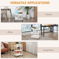 HOMCOM Wózek na 3 Poziomy, Wózek Serwisowy z Uchwytem, Regał Kuchenny na Kółkach z Półką, Szufladą, 2 Półkami, Wózek Kuchenny, Wózek do Kuchni, Łazienki, Salonu, Biura, Biały(m-7)