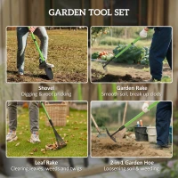 Outsunny Zestaw 4 Narzędzi Ogrodniczych z Łopatą, Motyką, Grabiami i Grabiami do Liści, Idealny Prezent dla Mężczyzn i Kobiet(m-4)