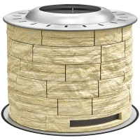 Outsunny Palenisko ogrodowe, Ogrzewacz na drewno, Stolik ogrodowy z matą ochronną na podłodze dla ogrodu, kempingu, tarasu, Stal, MgO, Żółty(m-1)