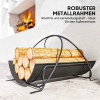 Outsunny Regał na drewno kominkowe wewnętrzne 51 x 38 x 33cm, geometryczny regał na drewno z uchwytem, podniesiony stojak na drewno kominkowe, czarny(m-4)