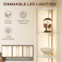 HOMCOM Lampa podłogowa LED z 4 półkami, regulowana, 3 kolory światła, 24 W, z włącznikiem nożnym, do salonu, sypialni, dąb(m-5)