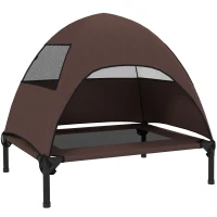 PawHut Elevated Dog Bed with Removable Canopy, Pet Bed with Storage Bag for Indoor Outdoor, for Small Medium Dogs, 76 x 61 x 71 cm, Coffee(m-1)