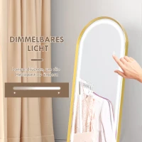 HOMCOM Arched Full Length Mirror with LED Lights, 152 x 50cm Floor Mirror, Free Standing, Wall Mount or Leaning, Dimmable Full Body Mirror with 3 Colour Lighting, Memory Function for Bedroom, Plug-in(m-5)