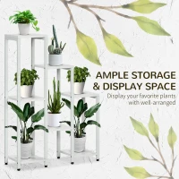 Stojak na rośliny Outsunny z 7 półkami, półka na rośliny, stojak na kwiaty, półka ogrodowa do salonu, narożnik, balkon, obciążenie do 2 kg (każdy poziom), biały 65 x 23 x 94,5 cm(m-4)