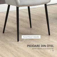 Zestaw 2 Krzeseł do Jadalni HOMCOM z Oparciem, Wykończenie Aksamitne, Stalowe Nogi, Jasnoszary, 54 x 57 x 80 cm(m-7)