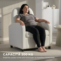 HOMCOM Poltrona Moderna con Spazio Contenitore a Scomparsa e Cuscino, Rivestimento in Pile Teddy, 76x77x95 cm, Crema(m-7)