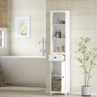 HOMCOM Szafka łazienkowa Wysoka szafka z 3 półkami, 1 szufladą Szafka łazienkowa Półka łazienkowa Szafka łazienkowa Meble łazienkowe, biała, 34x24x170,5 cm(m-7)