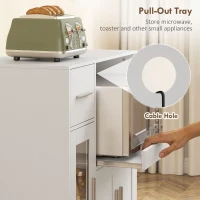 Szafka kuchenna HOMCOM na kółkach z wysuwanym blatem, szufladą, regulowanymi półkami, biała(m-6)