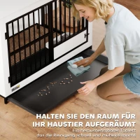 PawHut Klatka dla psów do domu z 2 drzwiami, Zamykana buda dla psów w pomieszczeniach z obrotowymi miskami, wyjmowana taca dla małych/średnich/dużych psów Biała 95 x 60 x 68,5 cm(m-7)