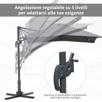 Outsunny Ombrellone da Giardino a Manovella 245x245cm con Rotazione 360° Parasole Regolabile Grigio(m-5)