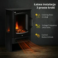 Kominek elektryczny LED, realistyczne płomienie, 2 moce, czarny(m-7)