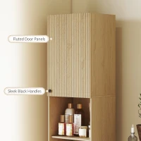 Wąska Wysoka Szafka Łazienkowa HOMCOM z 2 Drzwiami, Regulowanymi Półkami, 2 Otwartymi Przegrodami, do Łazienki, Salonu 40 x 31 x 182 cm Dąb(m-7)