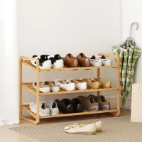 HOMCOM 3-Tier Bamboo Shoe Rack, Freestanding Storage Shelving Unit for 12 Pairs of Shoes, Shoe Shelf Stand for Hallway, Living Room, Bedroom, 76 x 33 x 50.8 cm, Natural Wood Finish(m-2)
