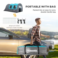 Namiot tunelowy Outsunny dla 5-6 osób, z 2 pomieszczeniami, haczykiem na lampę, grupowy namiot z torbą transportową, 3000mm wodoodporność, do ogrodu i na kemping, Szary(m-7)