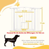 PawHut Stair Gate, 77cm Extra Tall Dog Gate with Adjustable Width 76-104cm, Pressure Fit Safety Gate with Cat Door, 7cm and 14cm Extensions, for Stairs & Doorways, Easy Installation, White(m-3)
