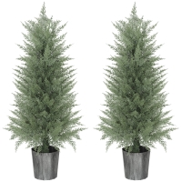 HOMCOM Lot de 2 grands cyprès artificiels 90 cm Plante artificielle en plastique en pot 15 x 15 x 90 cm Vert