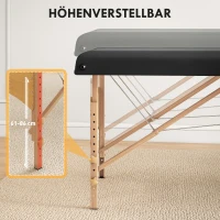 Mobilna leżanka do masażu HOMCOM, 2 strefy, składana, regulowana wysokość, szerokość 70 cm, z zagłówkiem, nogi z drewna, czarna(m-4)