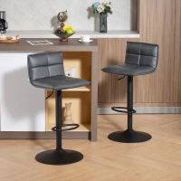 HOMCOM Set of Two Modern Faux Leather Bar Stools - Dark Grey(m-2)
