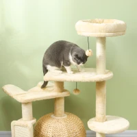 PawHut 44" Cat Tree, Cat Tower for Indoor Cats with Sisal Scratching Posts, Cat Condo, Hammock, Cat Bed, Platforms, Toy Balls, Cat Activity Centre, Beige(m-7)