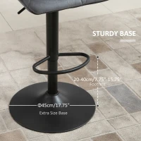 HOMCOM Zestaw 2 Barhockerów, Obite Barstoły z Metalową Ramą, Oparciem, Wygląd Aksamitu, Regulowana Wysokość, Krzesła Kuchenne z Podnóżkiem, Obrotowe 360°, do Kuchni, Salonu, Jadalni, Szare(m-6)