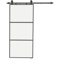 HOMCOM 91.4 x 203.2cm Sliding Door with 183cm Sliding Glass Door Hardware Kit Included Floor Guide & Soft Mechanism, Easy Assembly, Black(m-10)