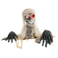 HOMCOM 14" Single-eyed Mummy Outdoor Halloween Decoration, Halloween Animatronic with Sound Activated, Light Up Eyes, Sound Effects, Animated Prop for Haunted House(m-11)