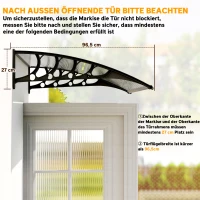 Outsunny Daszek nad drzwi wejściowe 103 x 96,5 x 27 cm, Zadaszenie z ochroną UV, Ochrona przed deszczem i słońcem, Aluminium, Czarne(m-7)