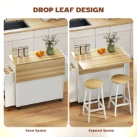 HOMCOM Wyspa Kuchenna na Kółkach z Składanym Blatem, Szafka Kuchenna z Szufladą, Półką na Przyprawy, Półką, Wieszakiem na Ręcznik, Wózek Serwisowy, Wózek na Kółkach do Kuchni i Jadalni 120x68x85cm Biały(m-4)