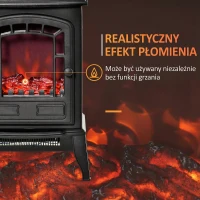 HOMCOM Elektryczny kominek z ogrzewaniem, efekt LED płomienia, 2000W, wolnostojący kominek z ochroną przed przegrzaniem, do salonu, sypialni, czarny(m-4)