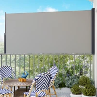 Outsunny Markiza Boczna Rozsuwana, 300 x 140cm Markiza Ogrodowa, Osłona Przeciwsłoneczna z UV, Osłona Przed Wiatrem, Metal, na Taras, Balkon, Poliester, Jasnoszary(m-9)