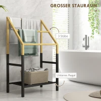 HOMCOM 3-Tier Bamboo Towel Rack with Storage Shelf, Freestanding Towel Rail for Bathroom and Laundry Room, Natural Wood Finish(m-4)