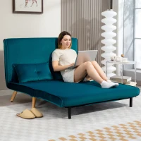 HOMCOM 2 Seater Sofa Bed, Click Clack Convertible Bed Settee with Adjustable Backrest, Modern Velvet Feel Fabric Sofa Couch with Pillows for Living Room, Bedroom, Guest Room, Dark Green(m-8)