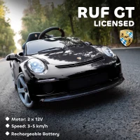 AIYAPLAY Elektryczny Samochód dla Dzieci 12V z 2,4 GHz Pilotem Zdalnego Sterowania, Pojazd Dziecięcy z Softstartem, Systemem Zawieszenia, Odtwarzaczem MP3, Klaksonem, USB, LED, dla Dzieci 3-5 Lat, Czarny(m-4)