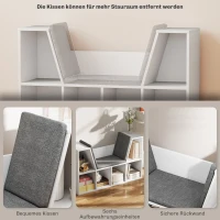 HOMCOM Bookcase with Cushioned Seat, Storage Organizer for Bedroom and Study, White(m-6)