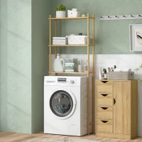 Półka nad toaletą HOMCOM o 3 poziomach, oszczędzająca miejsce, wielofunkcyjna, z bambusa, styl wiejski, naturalne drewno(m-2)