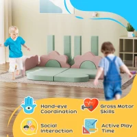 AIYAPLAY Piankowe Klocki dla Dzieci 12 Sztuk do Wspinaczki, Miękkie Klocki z Basenem z Piłeczkami, Zestaw Dużych Klocków, Różowo-Zielone(m-6)