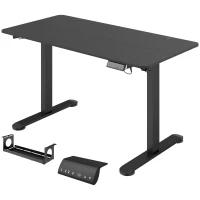 Biurko regulowane Vinsetto 140 x 70 cm Elektryczne, Ergonomiczne biurko stoi-siedzi z haczykami, Ochroną przed kolizją, Czarne(m-1)