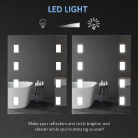 kleankin Badspiegel Badezimmerspiegel LED Spiegel mit Anti-Beschlag Wandspiegel mit Touch-Schalter, Beleuchtung Silber 70 x 50 x 2,7 cm(m-6)