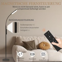 HOMCOM LED Floor Lamp, Standing Lamp with Remote & Touch Control, Stepless Dimmable Colours Temperature & Brightness, 360° Adjustable Gooseneck, 1 Hour Timer, Memory Function for Living Room, Black(m-7)
