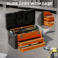 Pusta skrzynka na narzędzia HOMCOM, 49,7 x 25,3 x 28,9 cm, skrzynka z szufladą, mini-skrzynka, górny przedział, uchwyt, skrzynka narzędziowa ze stali, pomarańczowa(m-6)