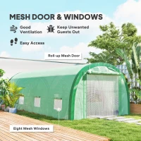 Outsunny 6 x 3(m) Polytunnel Greenhouse with Upgraded Structure, Mesh Door and Windows, 15 Plant Labels, Green(m-5)
