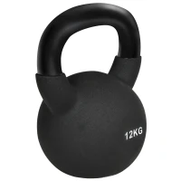 HOMCOM Kettlebell 12 KG z żeliwa z powłoką neoprenową, Hantla do treningu siłowego, kondycyjnego i Rdzenia, Z osłoną chroniącą podłogę, Czarna(m-1)