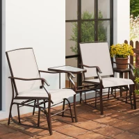 Outsunny Gliding Jack and Jill Seat, with Glass-Top Table - Brown/Beige(m-9)