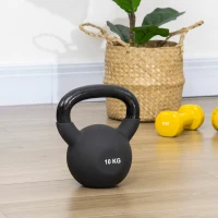 HOMCOM Kettlebell 10 KG, Kula Hantelowa z Żeliwa z Ochronną Powłoką Neoprenową, Kettlebell do Treningu Siłowego, Podnoszenia Ciężarów, Kondycji i Core - Czarny(m-8)
