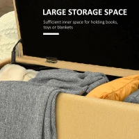 HOMCOM Ławka, Ławka tapicerowana z miejscem do przechowywania, Wygląd lnu, Ławka z nogami ze stali dla salonu, korytarza, sypialni, do 150 kg, 101 x 38,5 x 44,5 cm, Żółty(m-4)