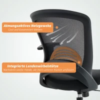 HOMCOM Fotel Biurowy, Ergonomiczny Fotel Biurowy z Regulowanymi Podłokietnikami, Wsparcie Lędźwiowe, Regulowany Fotel Obrotowy z Funkcją Kołysania, Fotel Komputerowy z Pokryciem Siatkowym, Czarny(m-5)