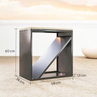 Outsunny 2-w-1 Wewnętrzny regał na drewno kominkowe 58 x 36 x 60 cm, podwyższony regał na drewno z przegrodą, stojak na drewno kominkowe, regał na drewno, metal, czarny(m-3)