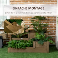 Outsunny Wysoki grząd na warzywa i kwiaty z 3 poziomami, skrzynia na zioła dla tarasu i balkonu, drewno świerkowe, Brązowy, 122 x 122 x 51 cm(m-5)