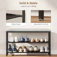 HOMCOM Ławka Obuwnicza z Siedziskiem, Ławka z Miejscem do Przechowywania, Regał na Buty z 2 Otwartymi Półkami, Ławka, Bank, Ławka do Przedpokoju dla Salonu, Korytarza, 81 x 31 x 50 cm Czarny(m-7)